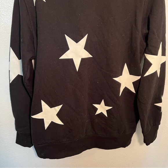 Zenana Star Print Hi-Low Sweatshirt Black White - Picture 9 of 11